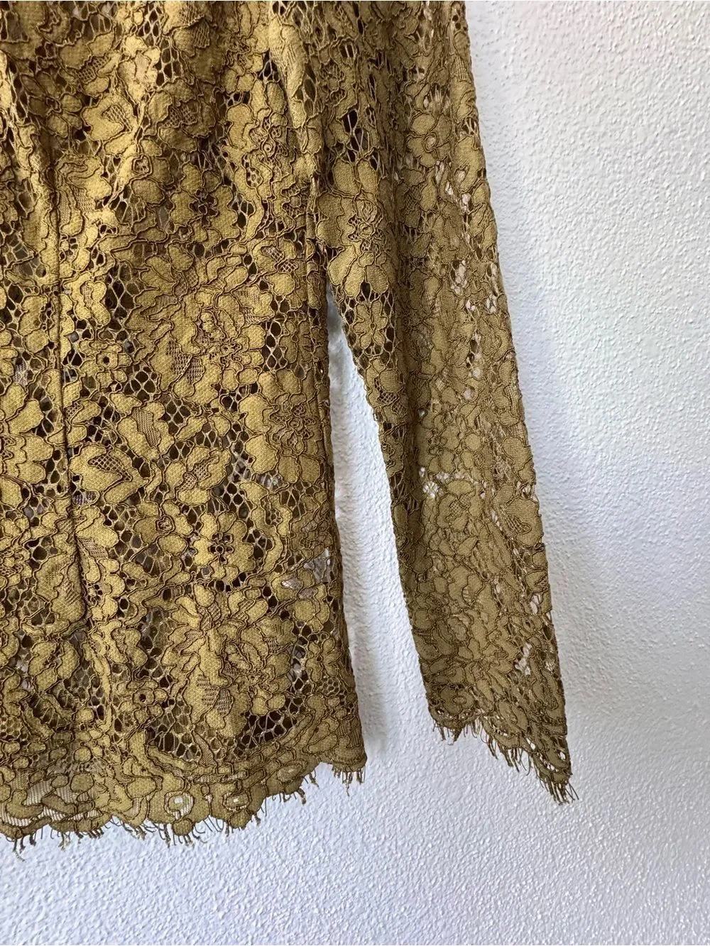 J. Crew Olive Green Floral Lace Long Sleeve Top SZ 00
